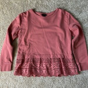 JCrew eyelet lace ruffled sweatshirt